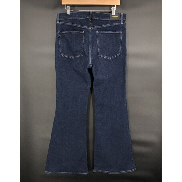 Express Women's 70s Flare Mid Rise Jeans 12R Blue Dark Wash y2k Cotton Blend - Picture 2 of 9